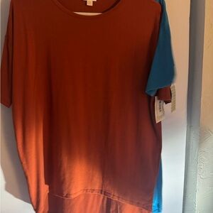 LuLaRoe Men's Orange and Blue Short Sleeve Tee